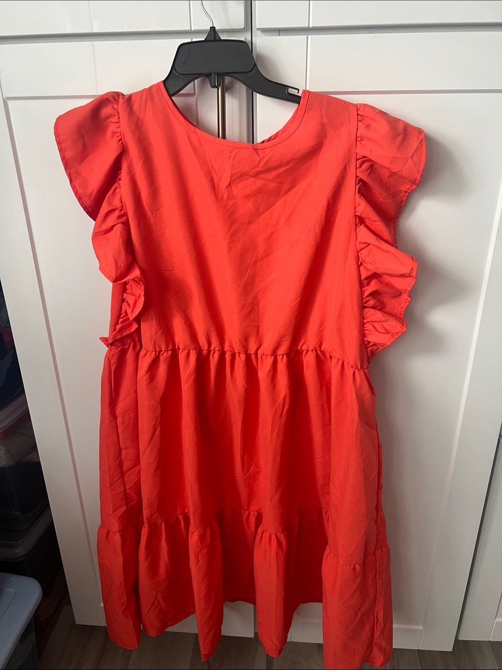 Girls' Ruffle Sleeve Tiered Dress in Vibrant Coral